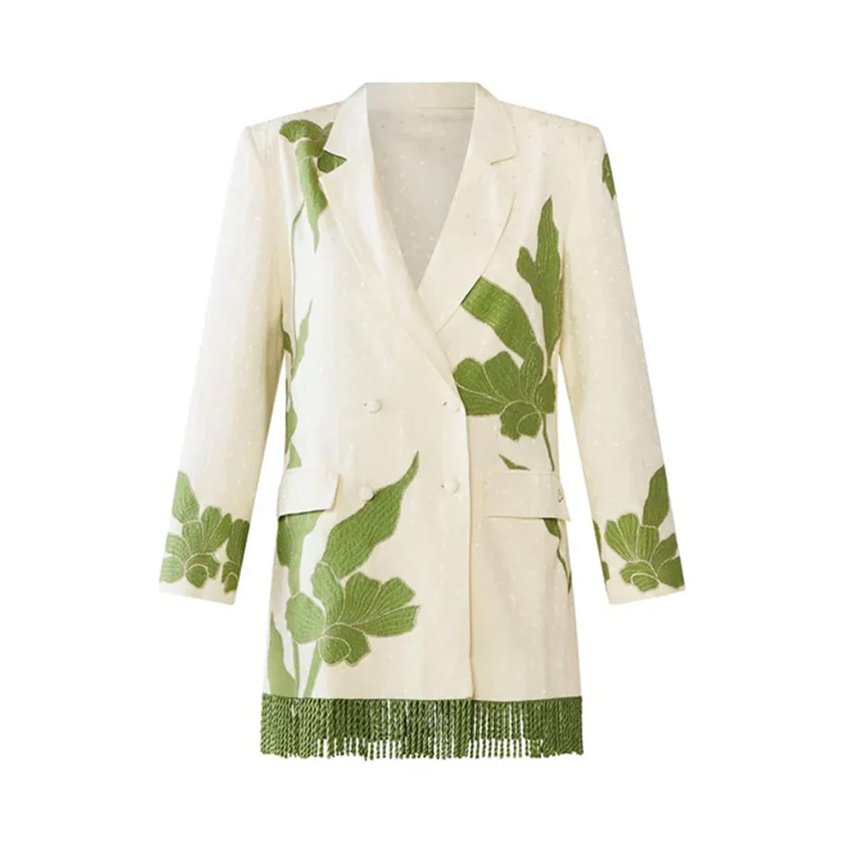 Alex Blazer Dress in Ivory wth Green Appliqué
