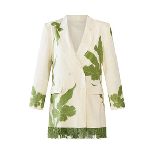 Alex Blazer Dress in Ivory wth Green Appliqué