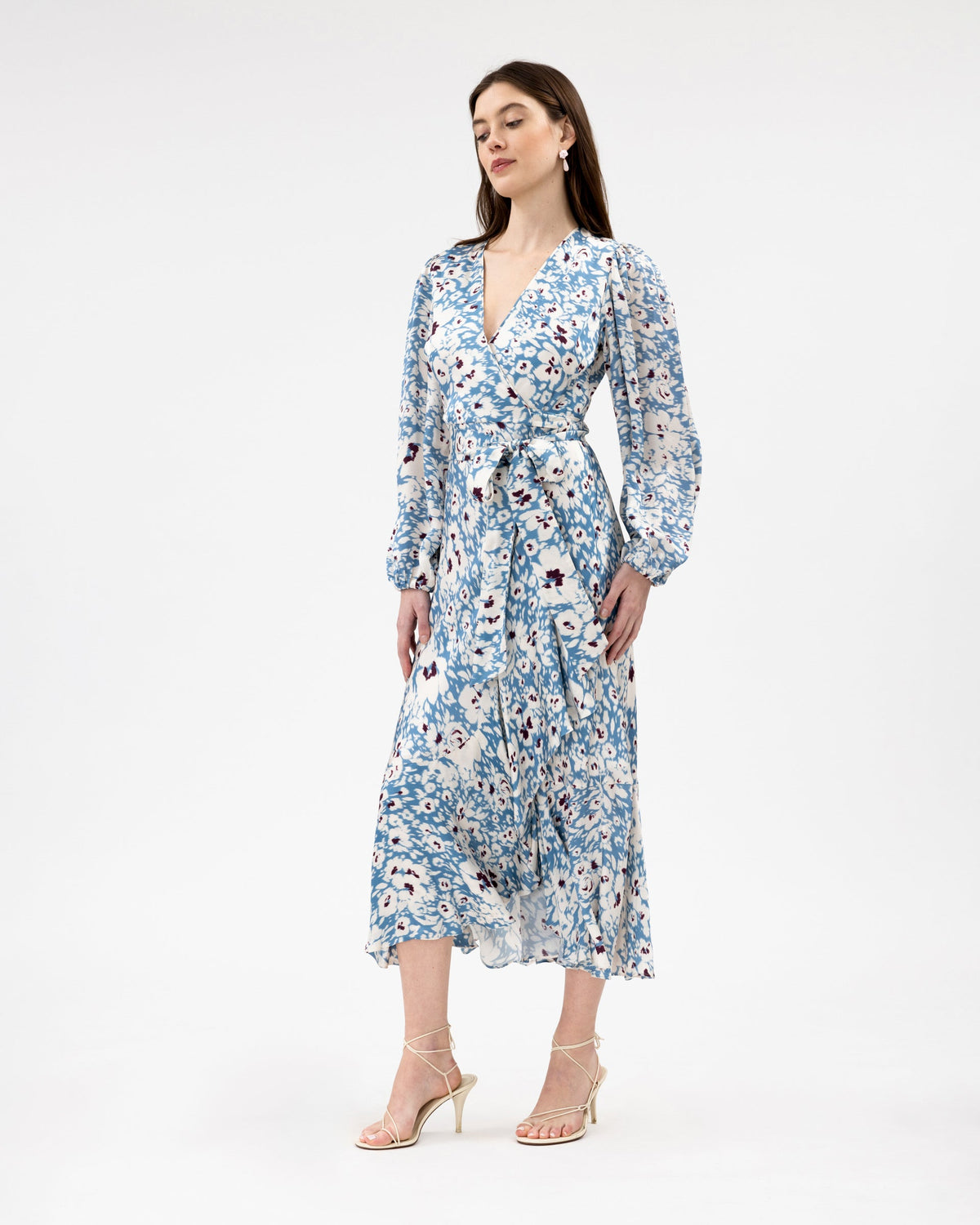 Long Sleeve Blaire Dress in Cream & Blue Bird Multi