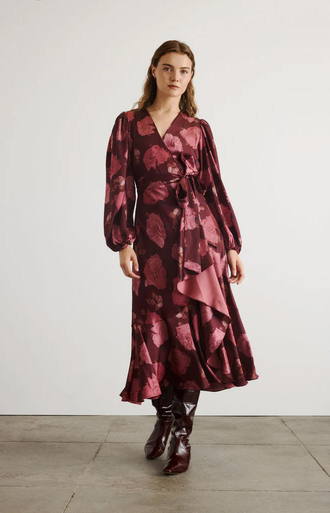 Long Sleeve Blaire Dress in Mahogany & Soft Carmine Multi