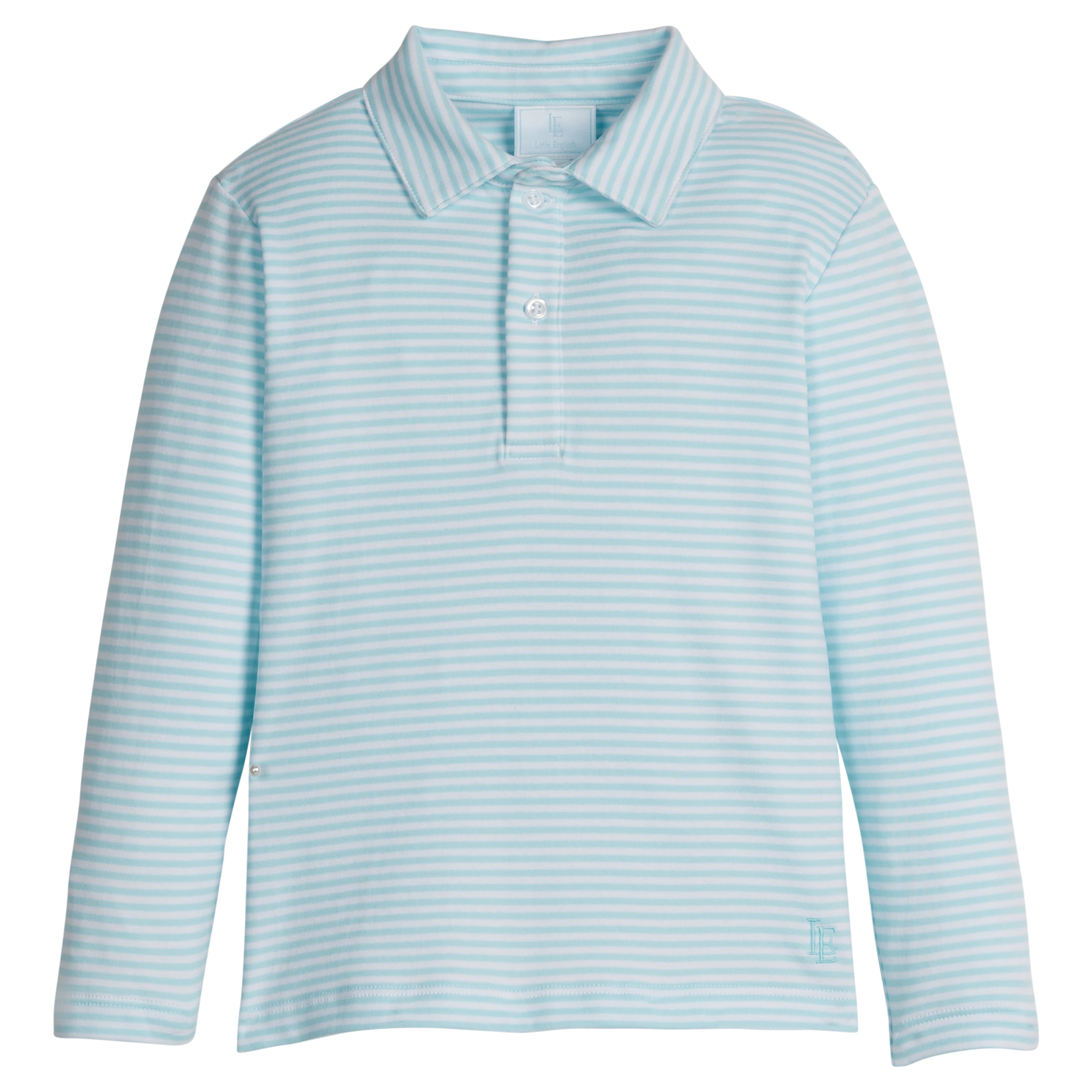 Little English classic children's clothing, boys sky blue and white striped long sleeve polo shirt 