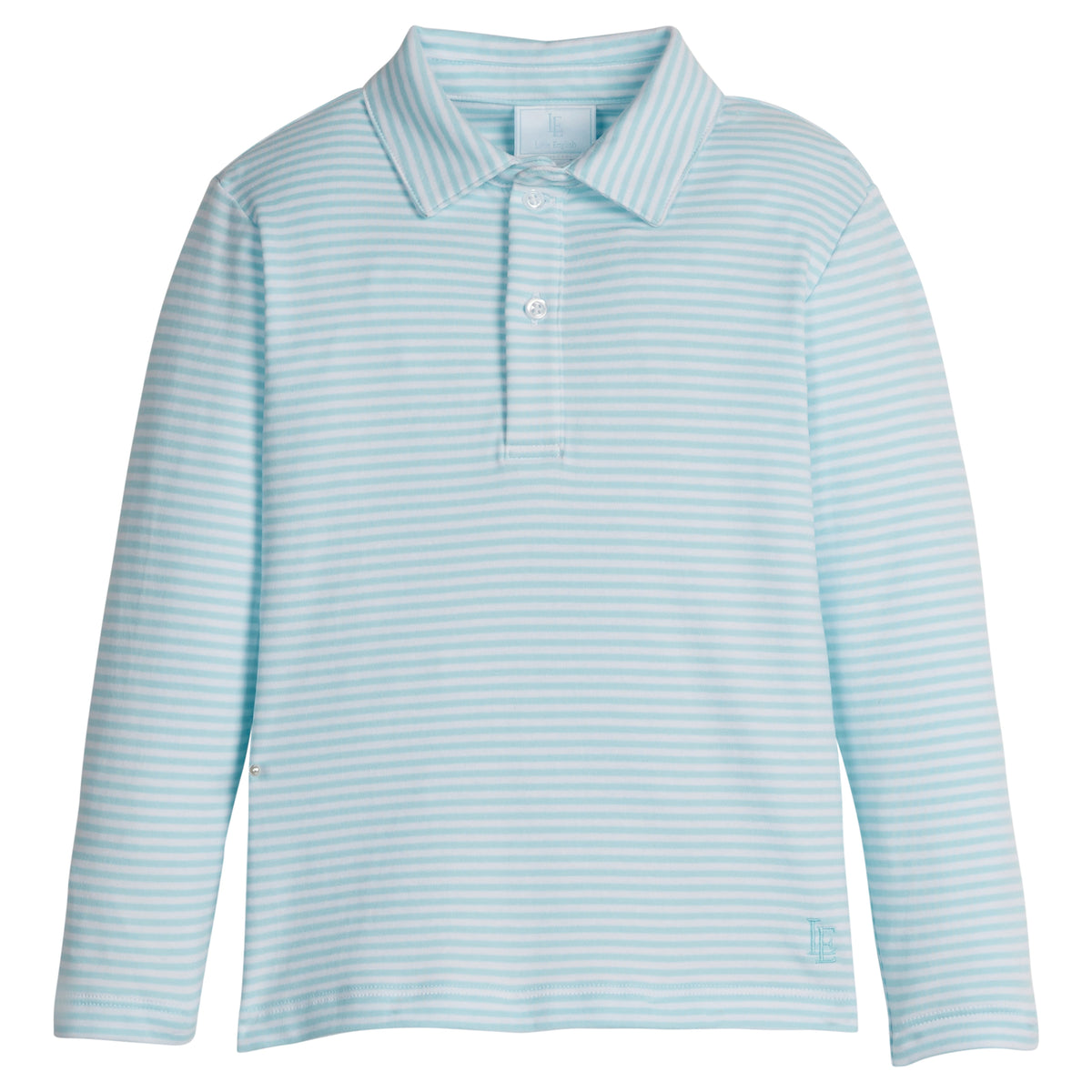 Little English classic children's clothing, boys sky blue and white striped long sleeve polo shirt 