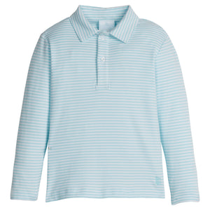 Little English classic children's clothing, boys sky blue and white striped long sleeve polo shirt 