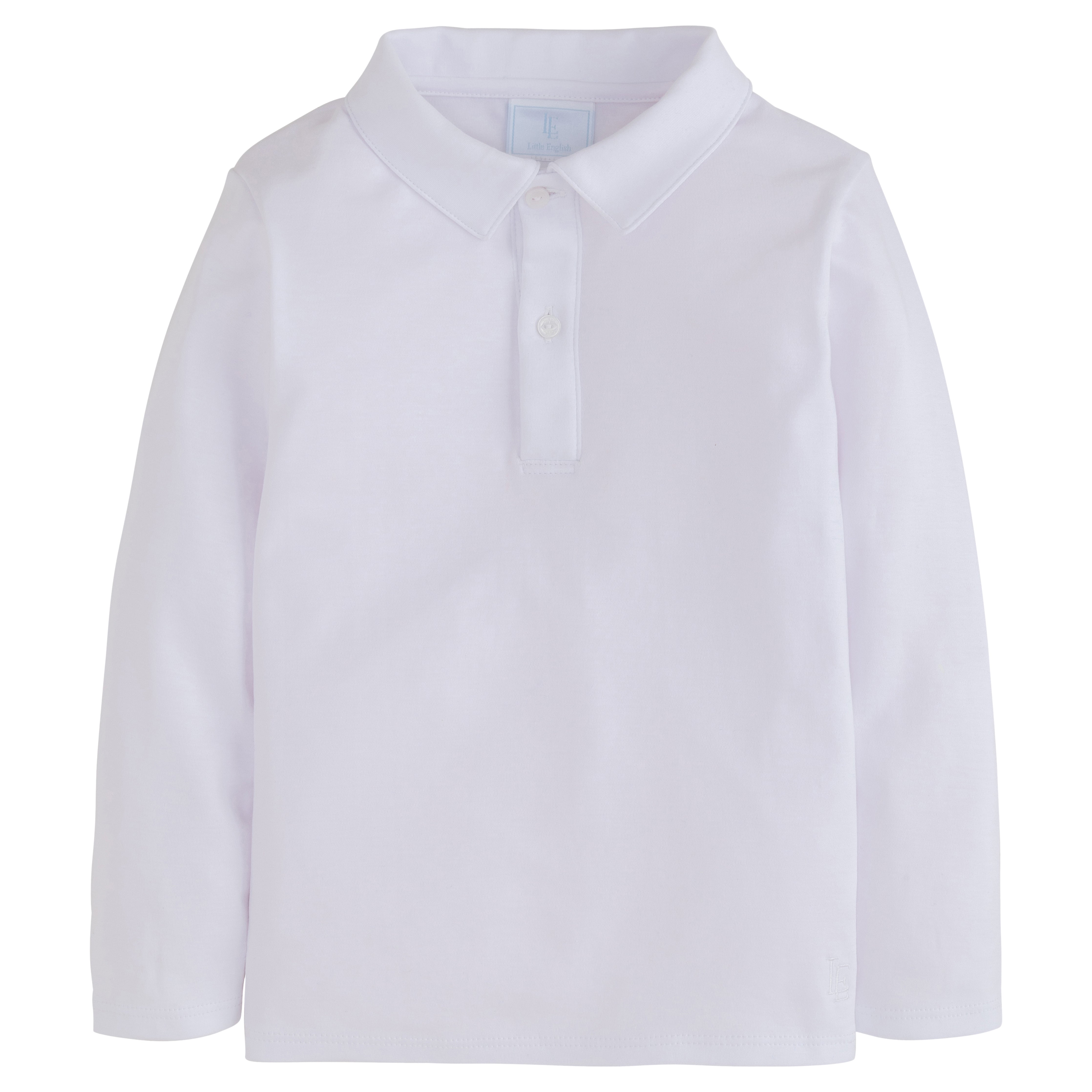 little english classic childrens clothing. Long sleeve solid white polo for boys
