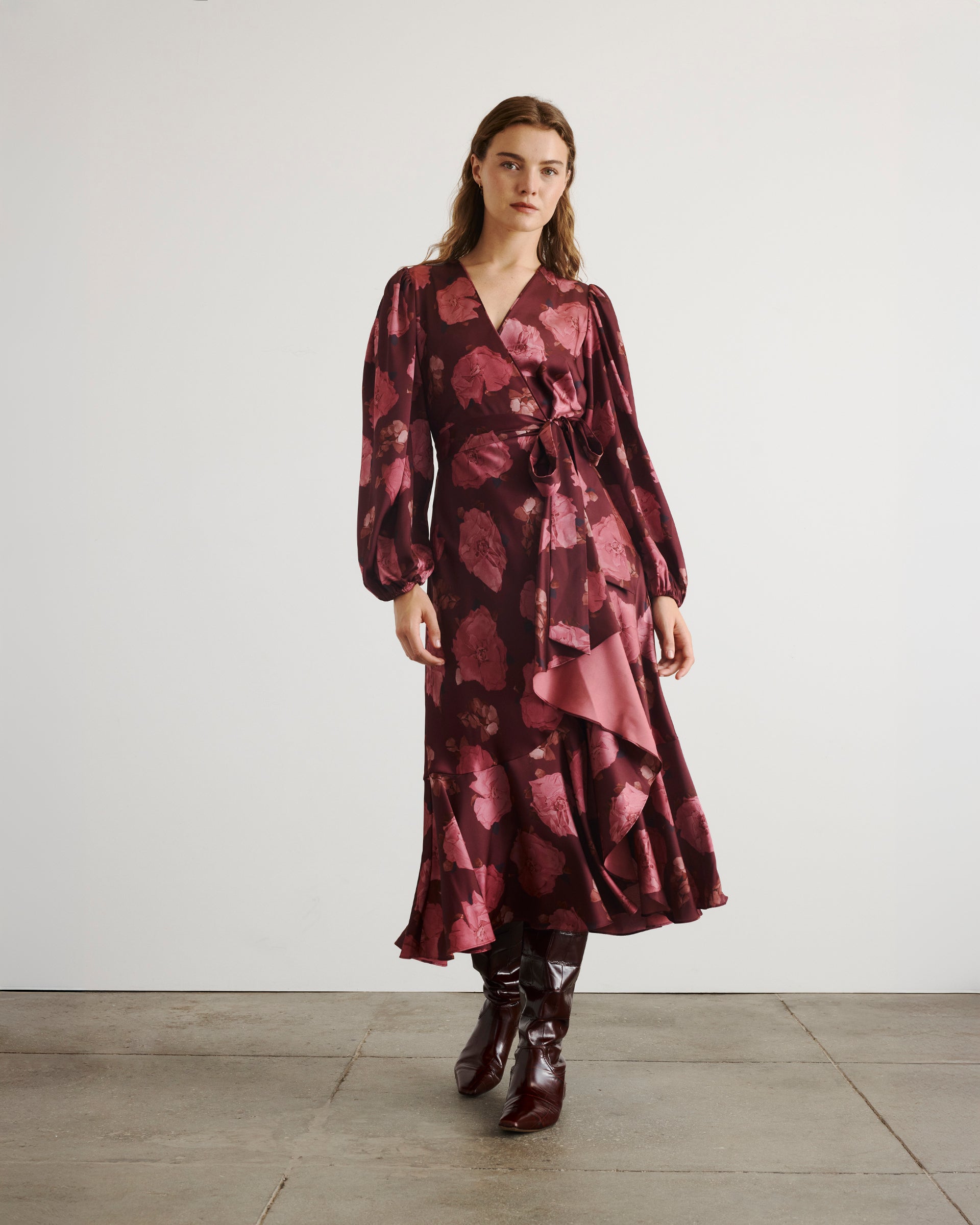 Long Sleeve Blaire Dress in Mahogany & Soft Carmine Multi