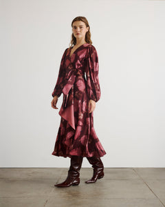 Long Sleeve Blaire Dress in Mahogany & Soft Carmine Multi