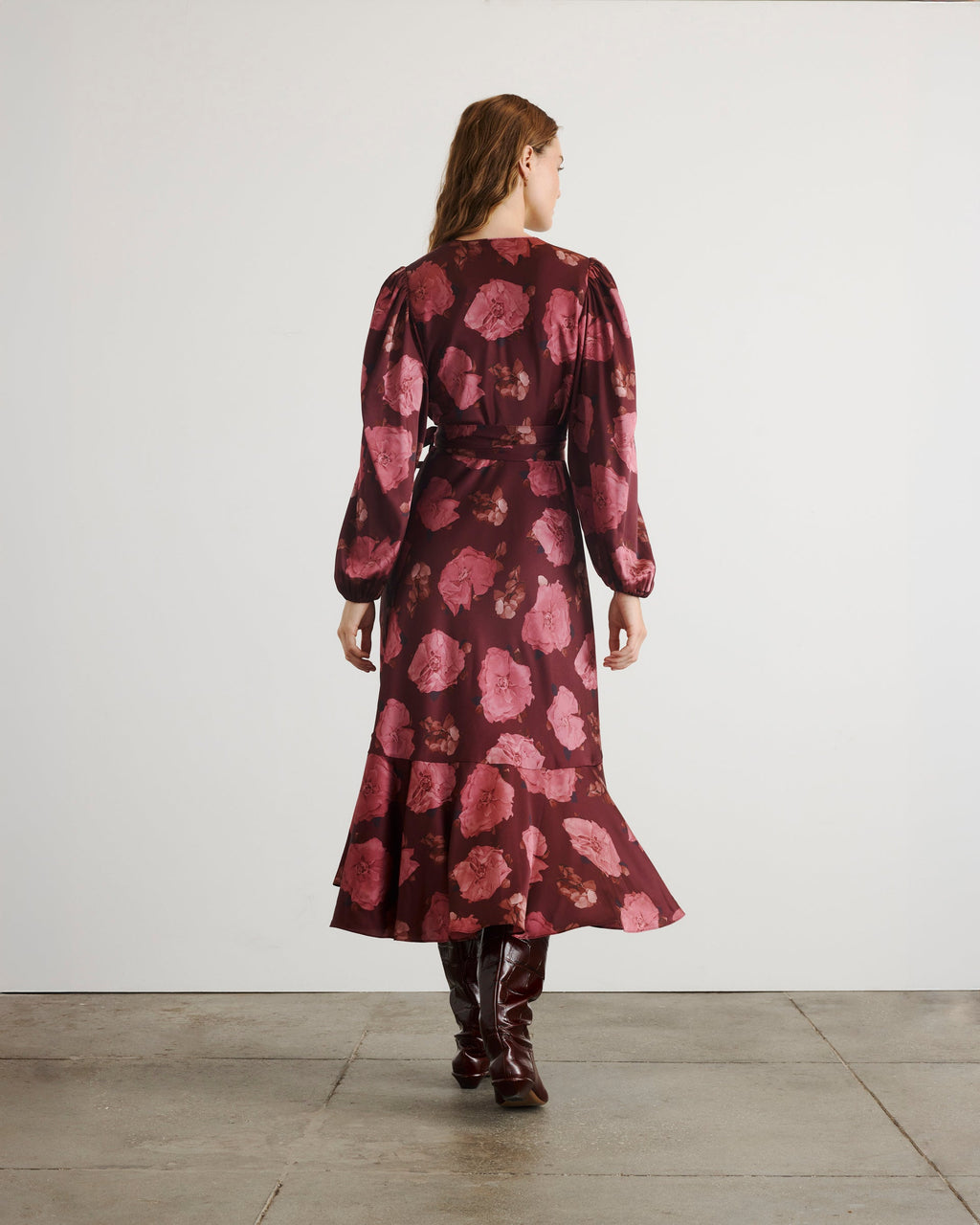 Long Sleeve Blaire Dress in Mahogany & Soft Carmine Multi