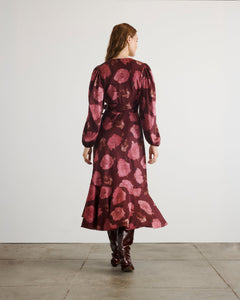 Long Sleeve Blaire Dress in Mahogany & Soft Carmine Multi