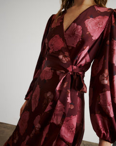 Long Sleeve Blaire Dress in Mahogany & Soft Carmine Multi