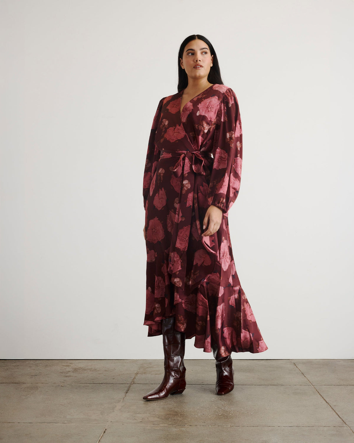 Long Sleeve Blaire Dress in Mahogany & Soft Carmine Multi