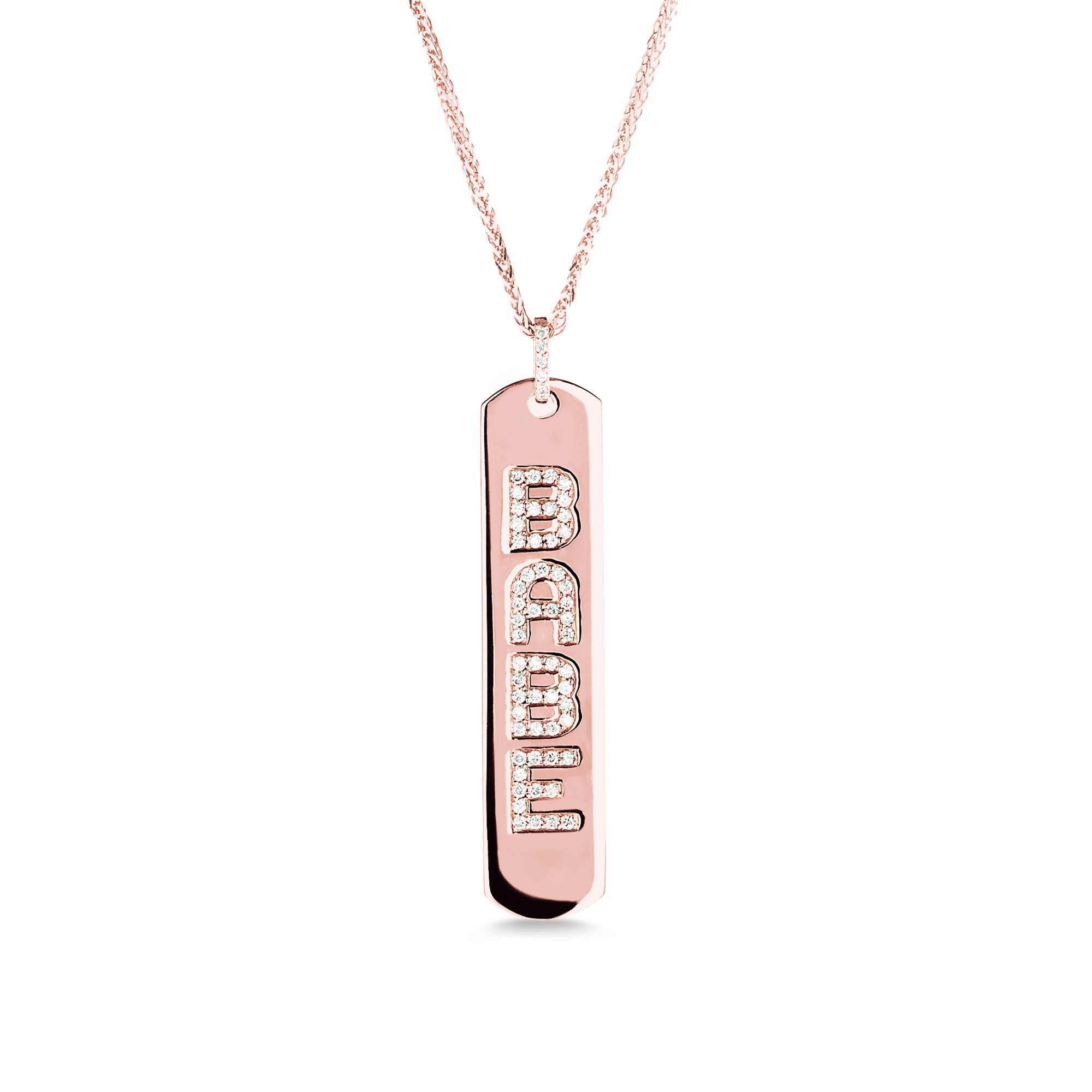 Longtag-Babe-RG, 14k rose gold