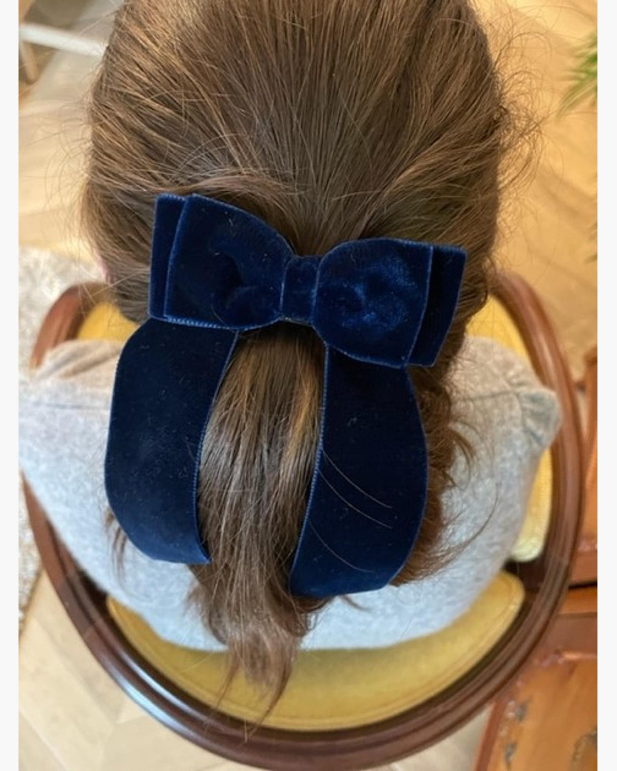 Large Velvet Long Tail Bow in Navy