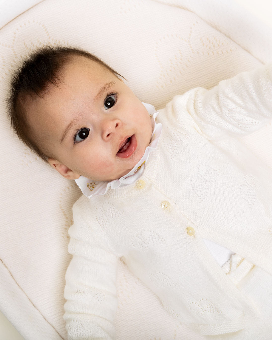 Angel Wing Pointelle Cardigan in Ivory