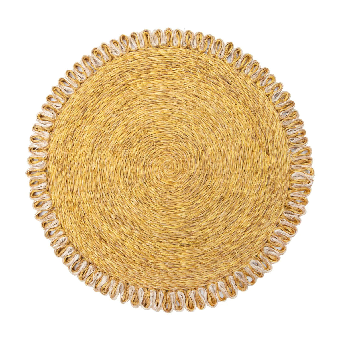 Loopy Abaca 15" Round Placemat in Mustard & Natural, Set of 4