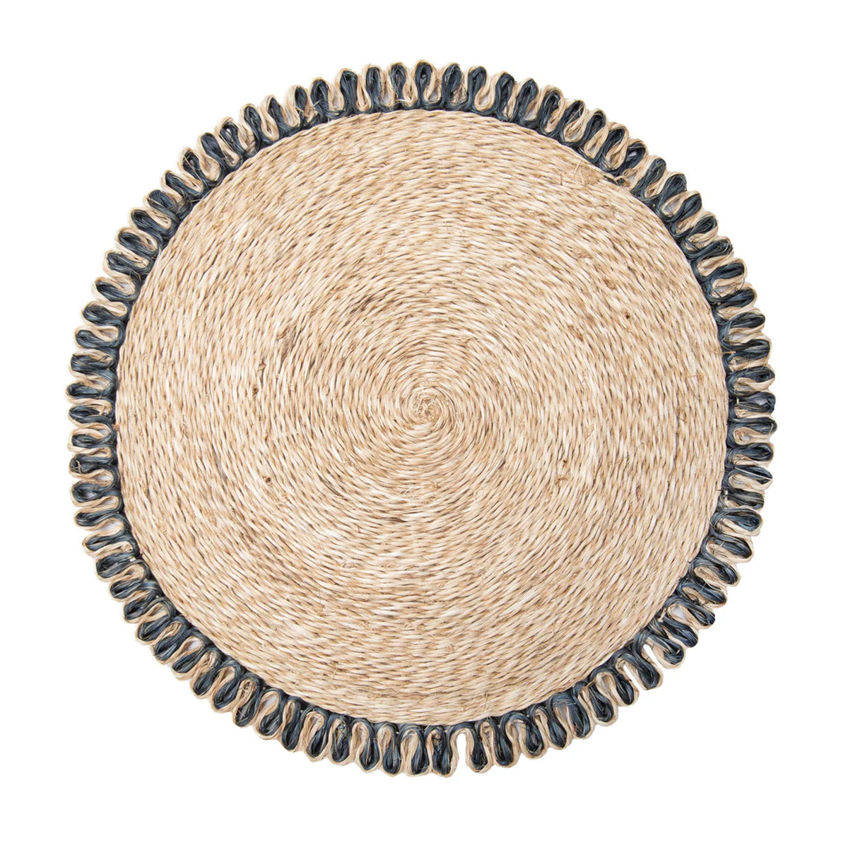 Loopy Abaca 15" Round Placemat in Natural & Navy, Set of 4