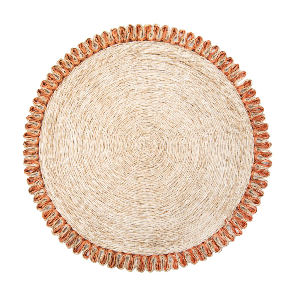 Loopy Abaca 15" Round Placemat in Natural & Orange, Set of 4