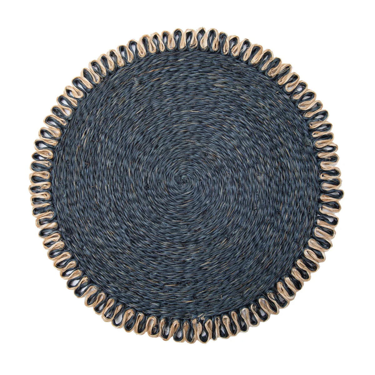 Loopy Abaca 15" Round Placemat in Navy & Natural, Set of 4