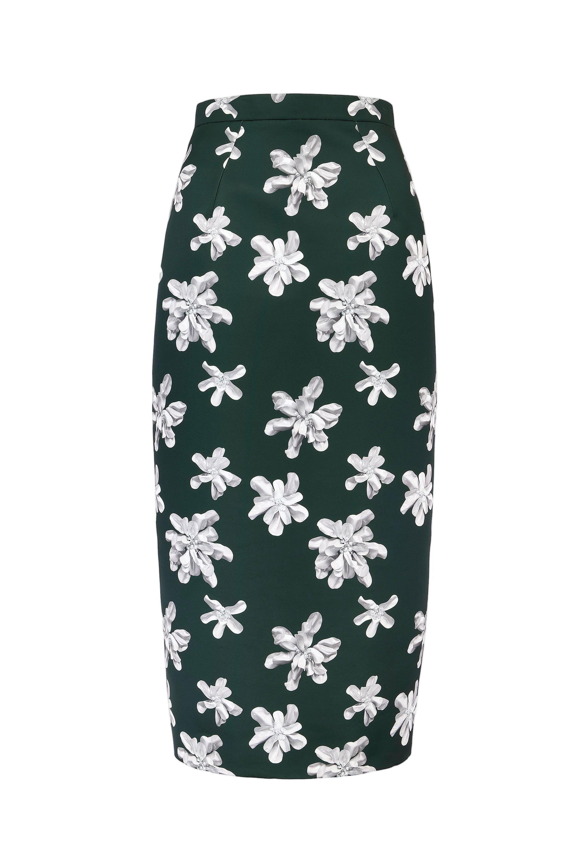 Lorelei Skirt In Ivory Floral On Hunter Green Genzianella| Emilia Wickstead