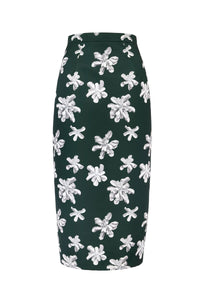 Lorelei Skirt In Ivory Floral On Hunter Green Genzianella| Emilia Wickstead