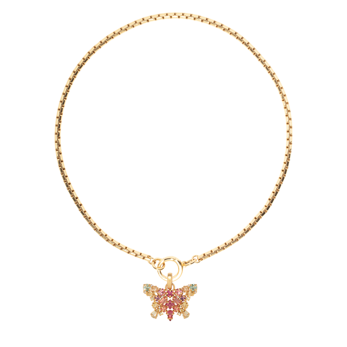 Front view of Logan Butterfly Pendant and Scottie Chain Bundle showcasing a rounded box chain with jeweled butterfly pendant on white background