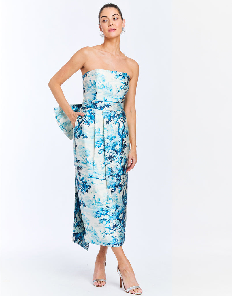 Lorena Convertible Bow Dress 2 / Blue/Ivory French Toile Lorena Convertible Bow Dress 2 / Blue/Ivory French Toile