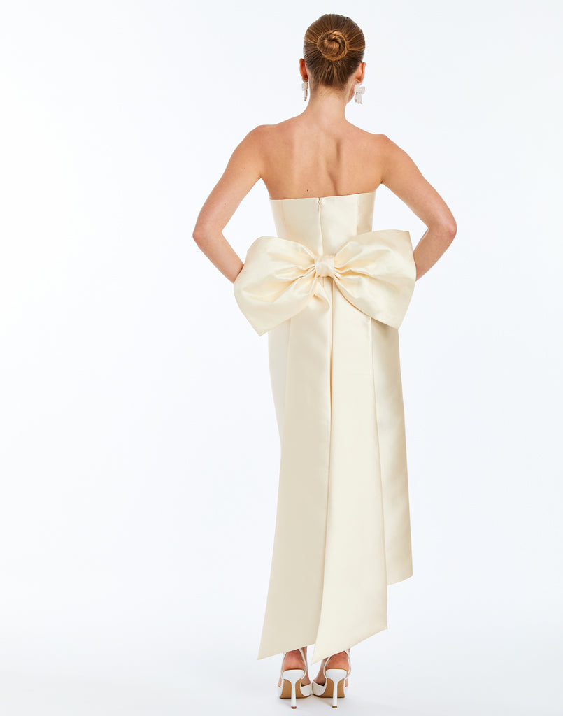 Lorena Convertible Bow Dress 10 / Ivory Silk Twill Lorena Convertible Bow Dress 10 / Ivory Silk Twill
