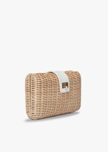 Lou Wicker Straw Clutch Bag in Natural and White