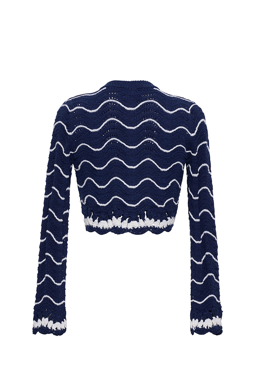 Louise Cardigan in Navy Ivory Knits