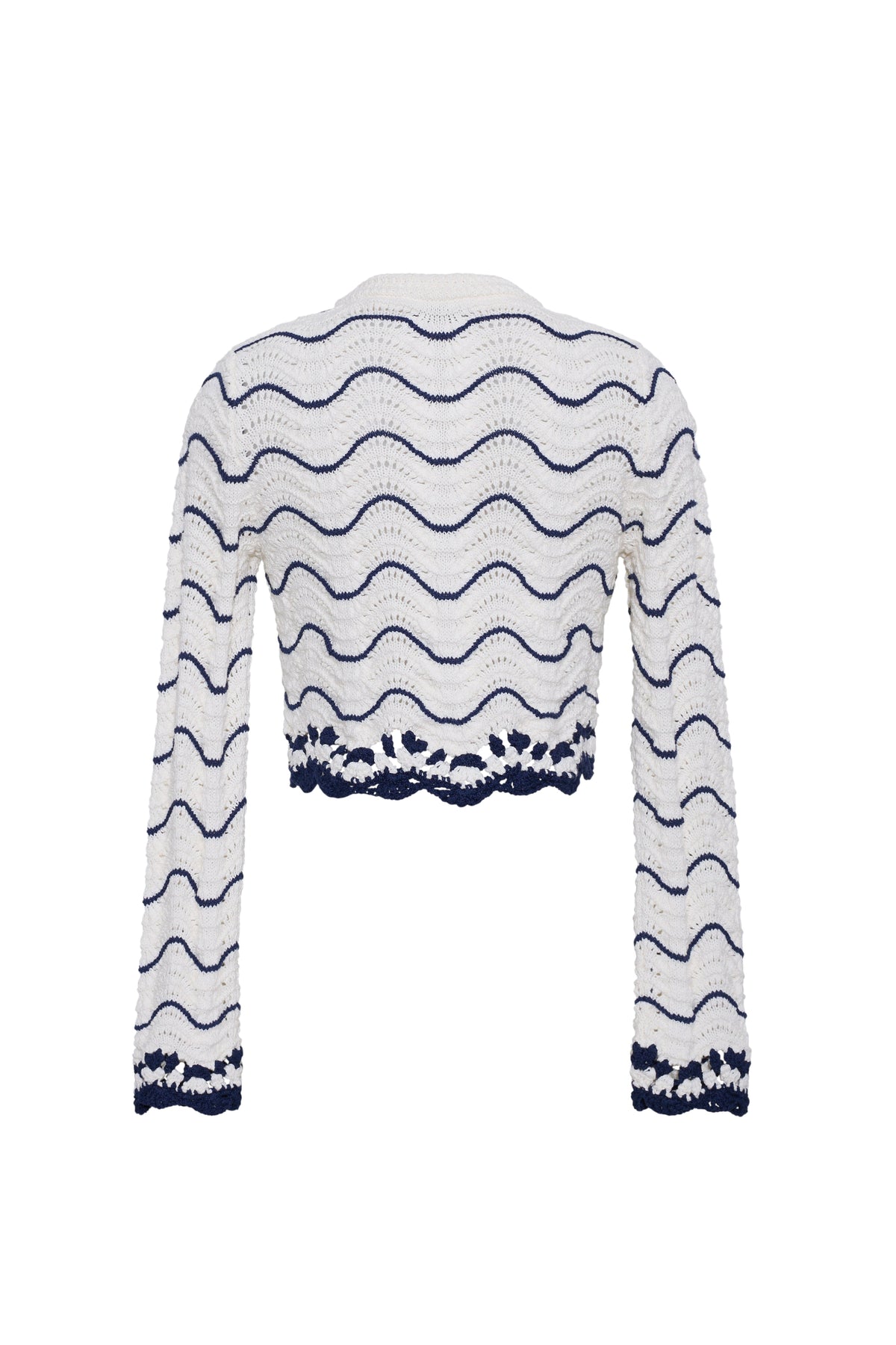 Louise Cardigan in White Navy Wave Stripe