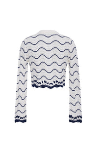 Louise Cardigan in White Navy Wave Stripe