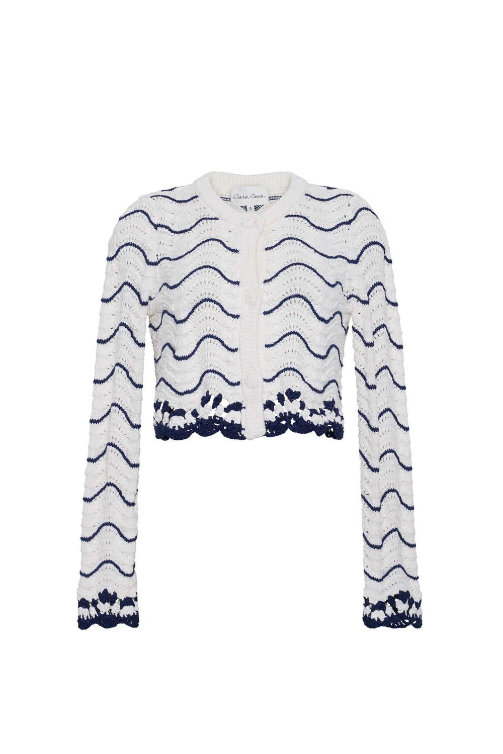 Louise Cardigan in White Navy Wave Stripe