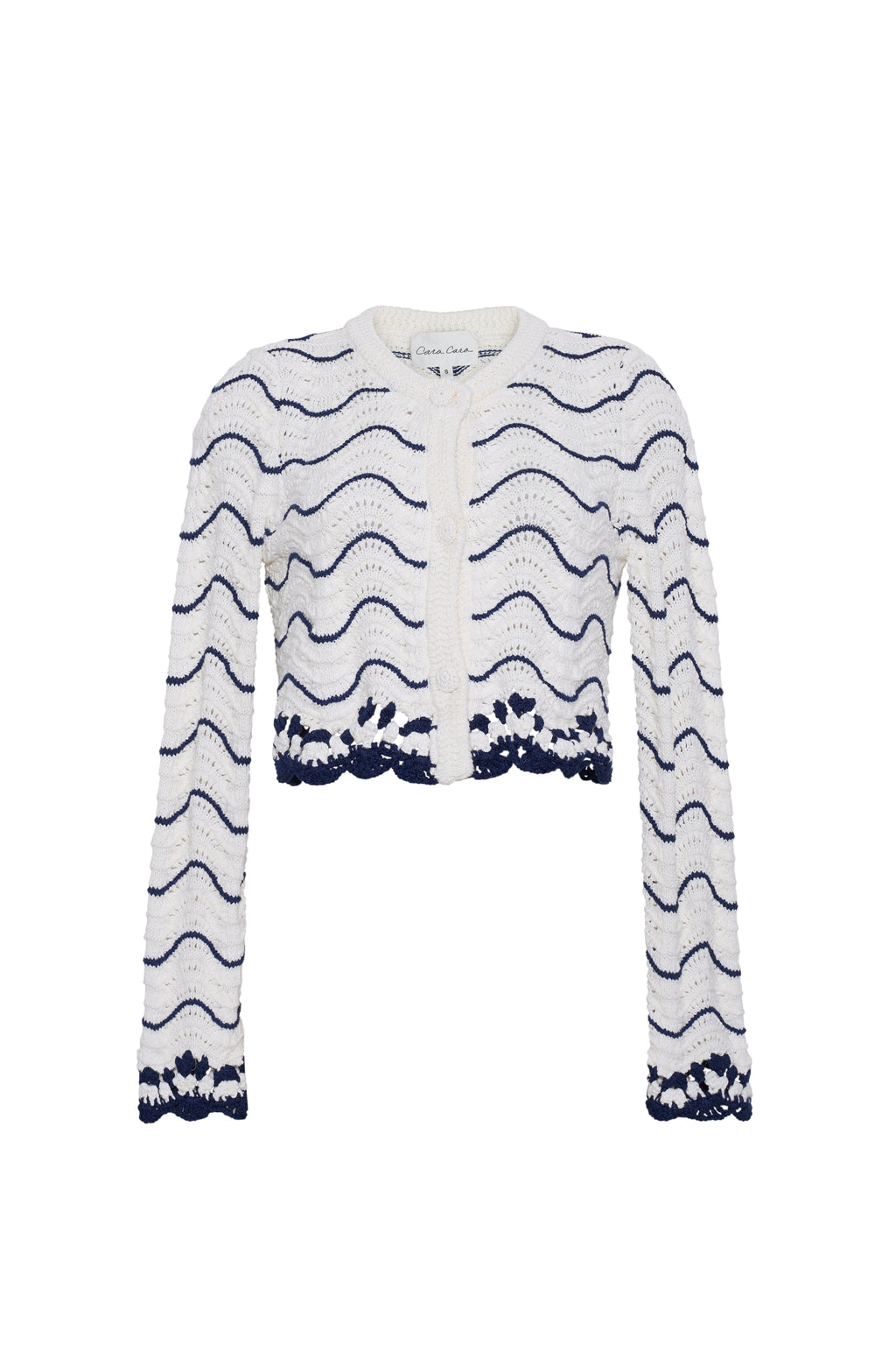 Louise Cardigan in White Navy Wave Stripe