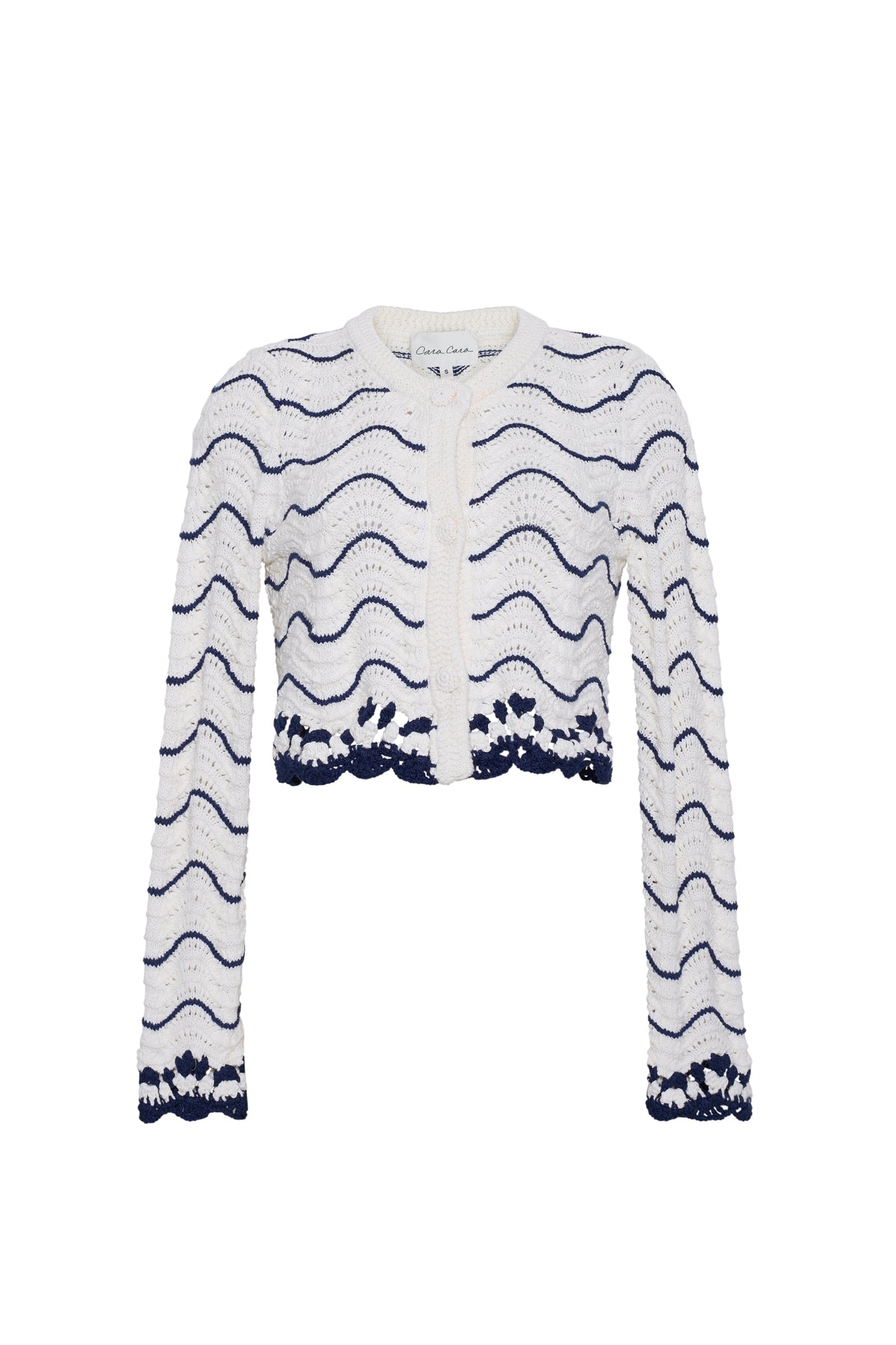 Louise Cardigan in White Navy Wave Stripe