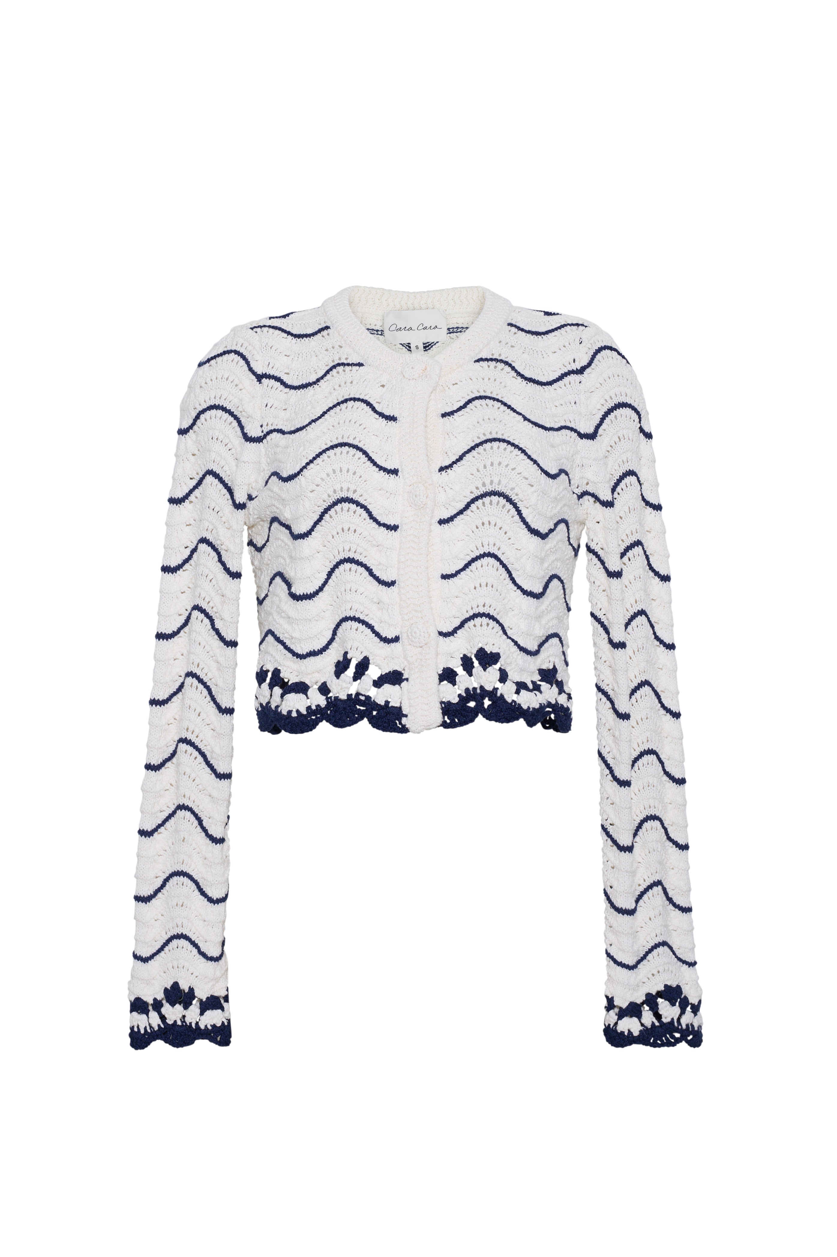 Louise Cardigan in White Navy Wave Stripe
