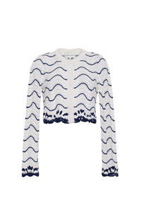 Louise Cardigan in White Navy Wave Stripe