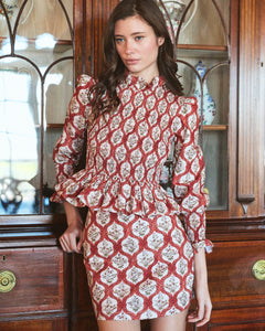 Alice Mini Skirt in Saffron Trellis