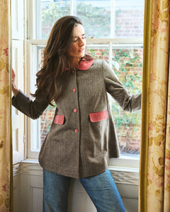 Amelie Swing Coat in Herringbone & Rose