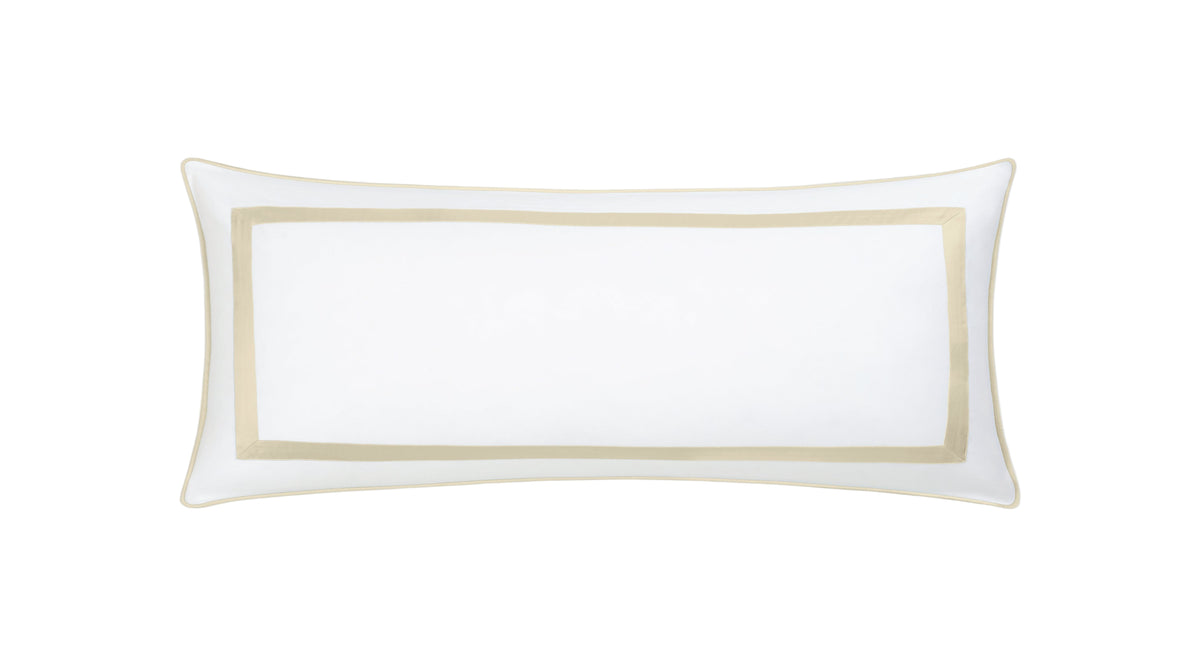 Front view of Louise Piqué lumbar pillow cover showcasing rectangular sateen border and corded edge on white background