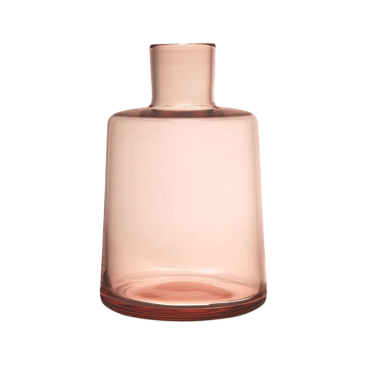 Front view of Low Carafe Smooth showcasing its sloping sides, wide base, and Rose Quartz color on a white background