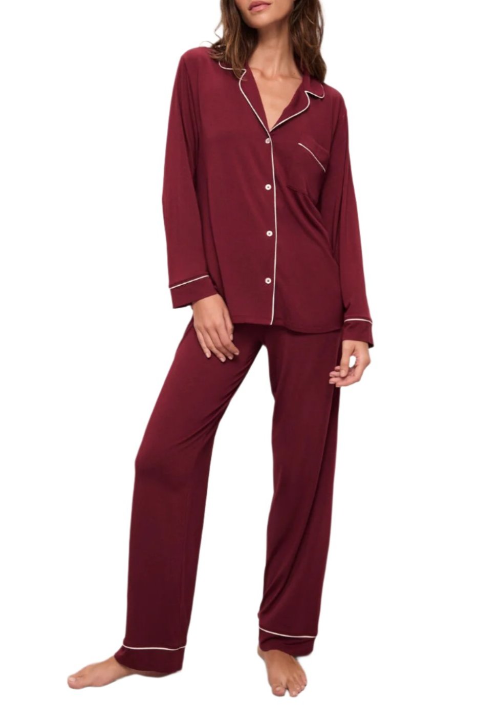 Gisele Long Pj Set In Cabernet/Ivory