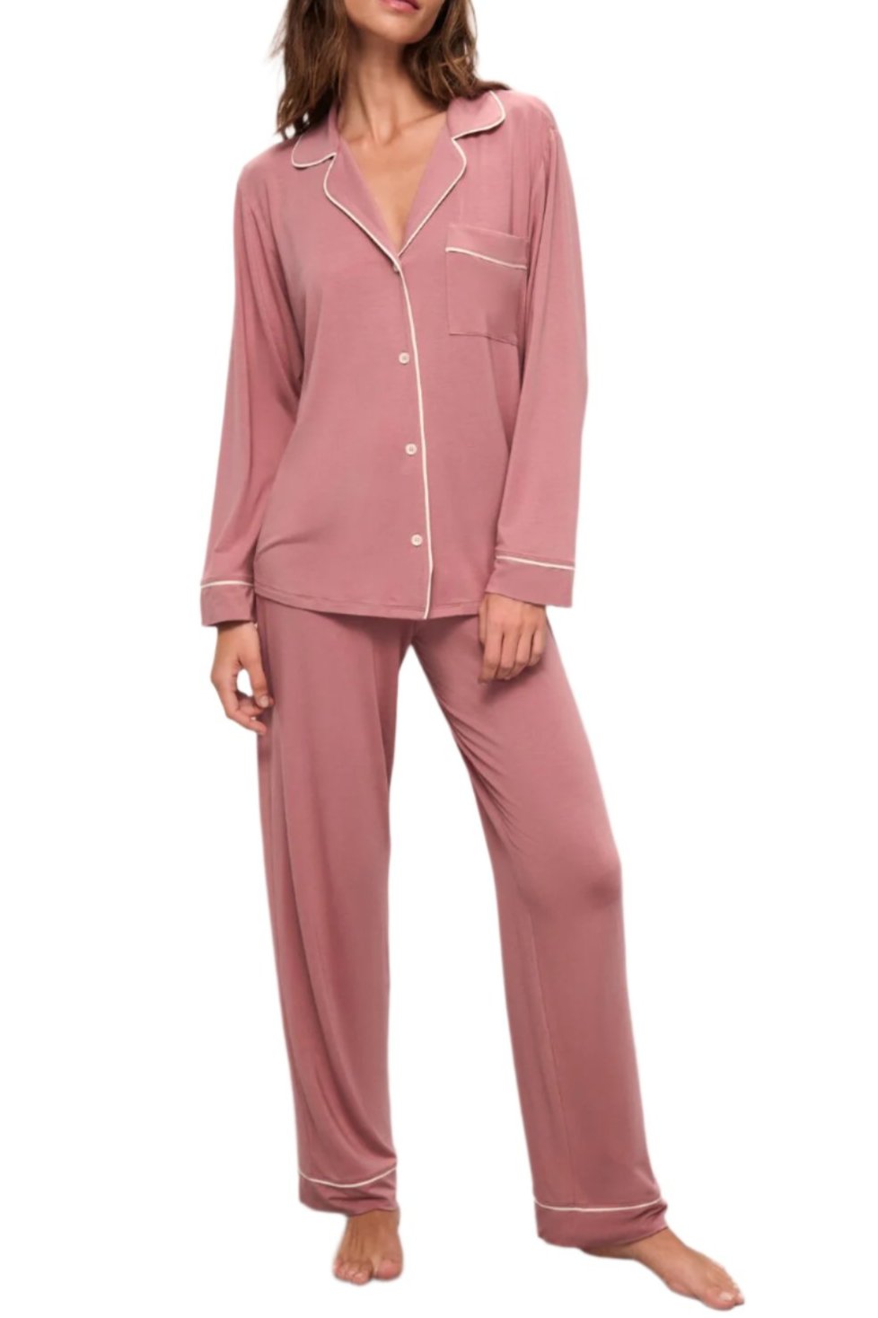 Gisele Long Pj Set In Old Rose/Ivory