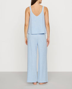 Linen-Blend V-Neck Cami in Gingham White/Summer Blue