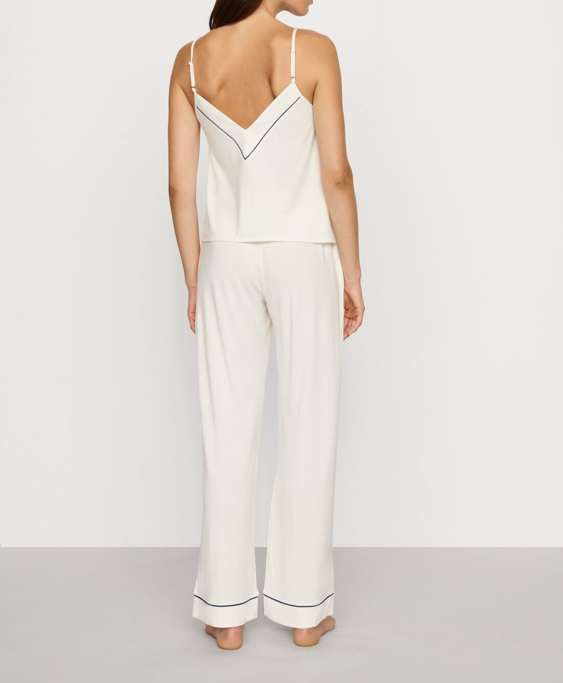 Gisele V-Neck Cami and Pant Set in Ivory/Navy