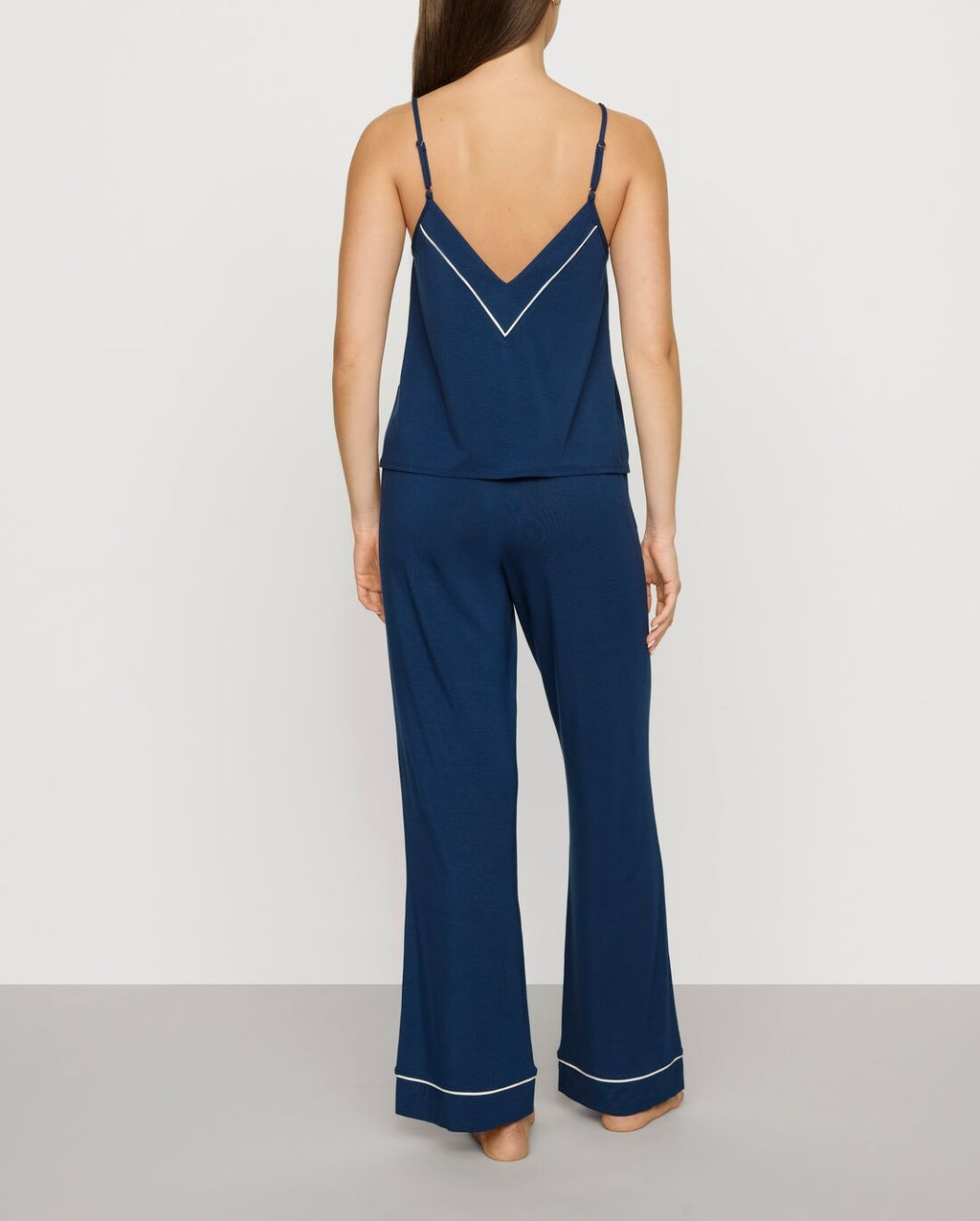 Gisele V-Neck Cami and Pant Set in Navy/Ivory