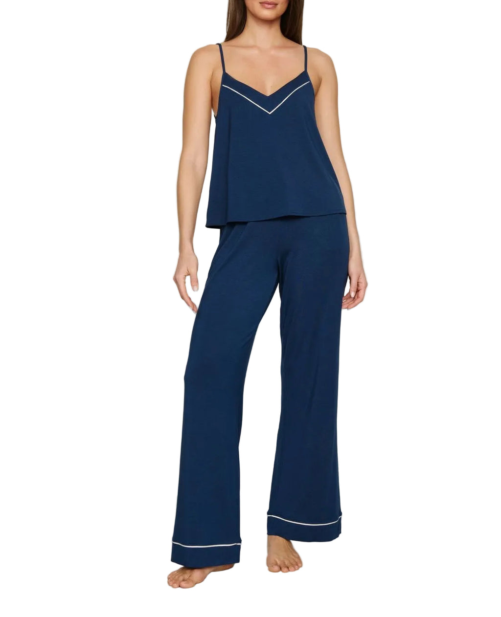 Gisele V-Neck Cami and Pant Set in Navy/Ivory
