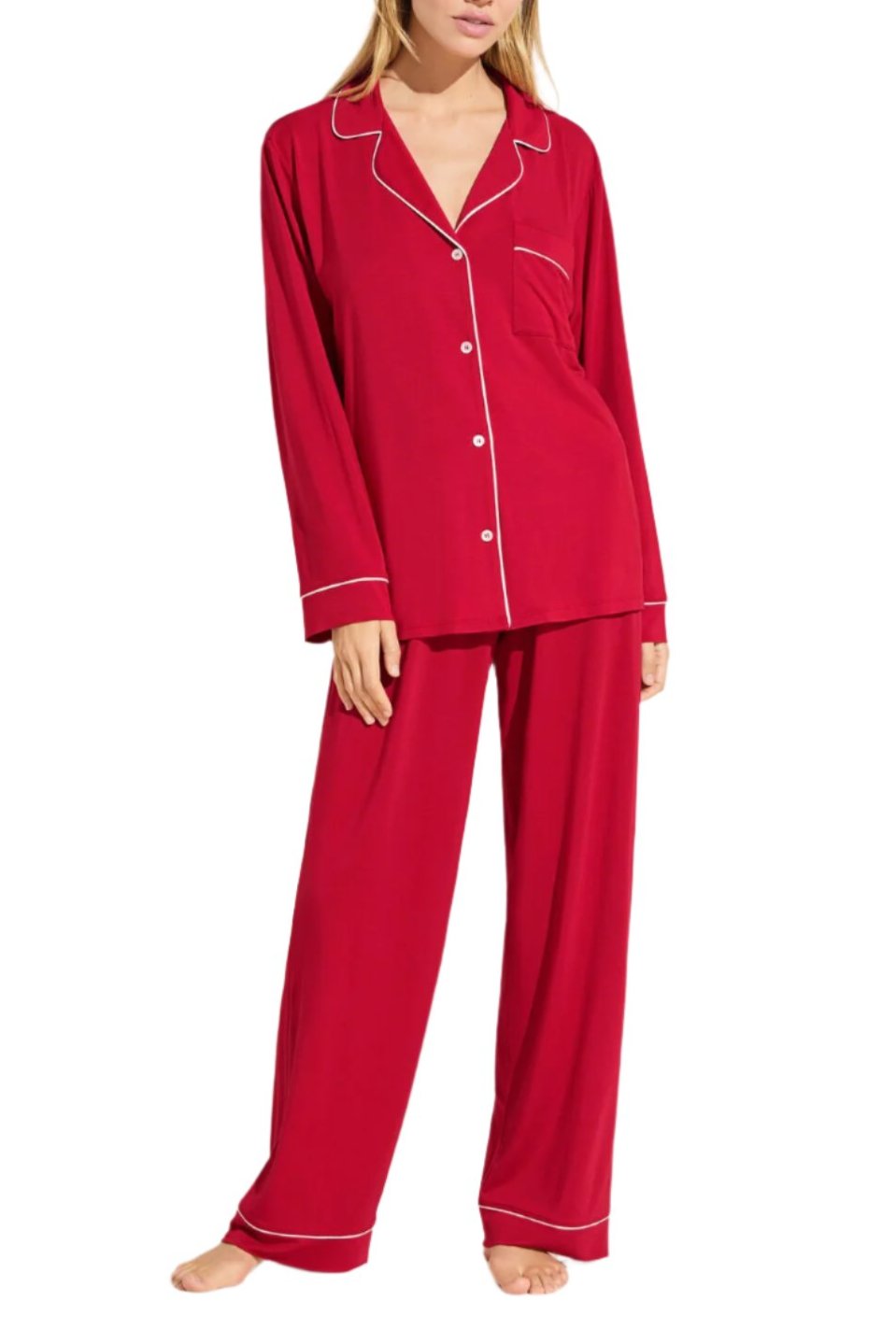 Gisele The Modal Long Pj Set In Haute Red/Ivory