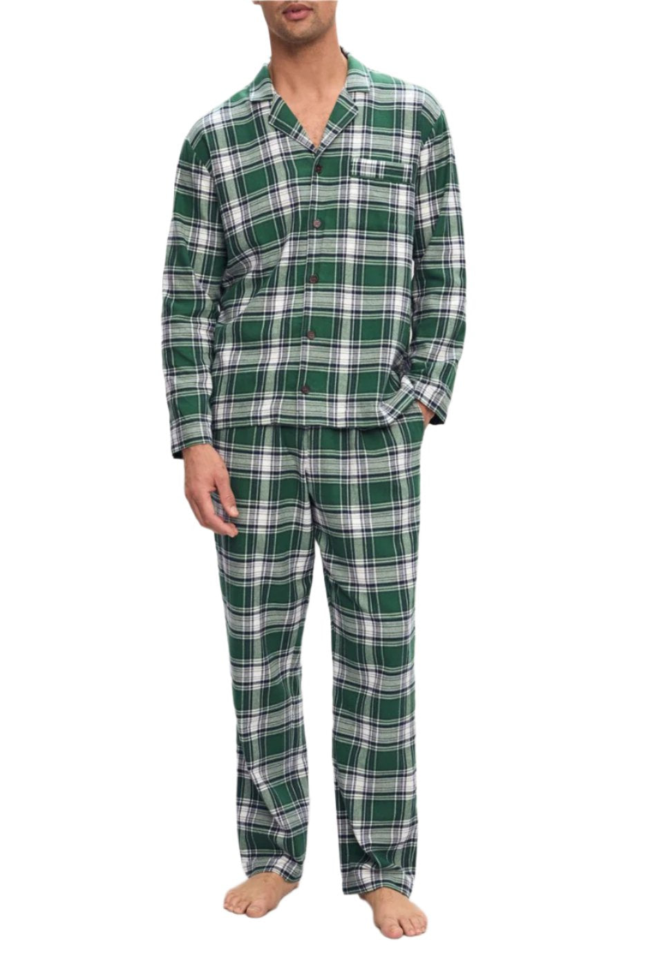 Flannel Men’s Long Pj Set In Tartan Plaid Forest Green