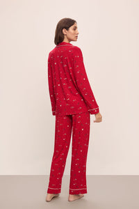 Gisele Printed Long Pj Set In Winter Wonderland Haute Red/Ivory