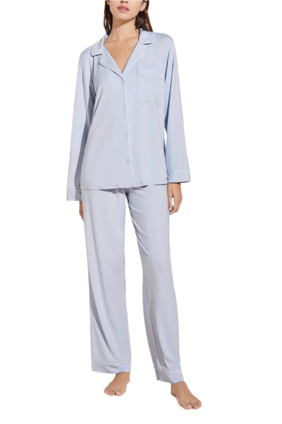 Gisele Long Pj Set in Ice Blue/Ivory