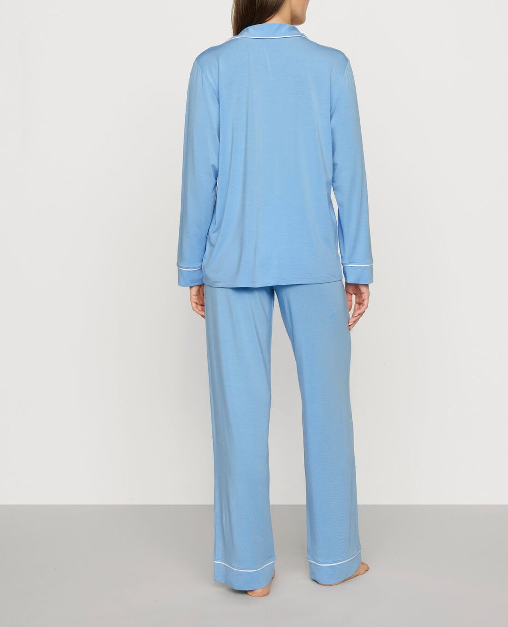 Gisele Long-Sleeve Shirt and Pant Set in Summer Blue/White